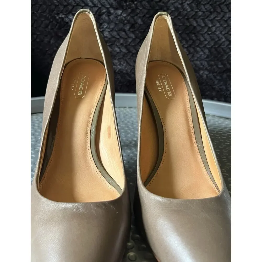 Women's Coach High Heels Green Brown Silver Heel Logo Size 9B